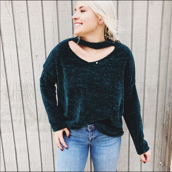 Emerald Green Chenille Sweater Cutout 